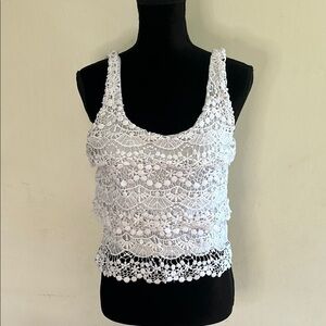 Olsenboye White Embellished Cropped Tank Top